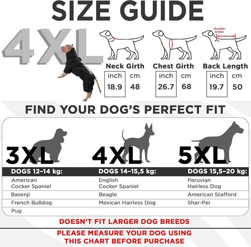 Dog Snowsuit 4XL (Chest 26.77in Back 19.68in), Insulated Full Body Winter Dog Suit with Legs, Water-Resistant Windproof Reflective, 2-Way Back Zipper, Harness Opening in Saudi Arabia