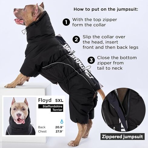 Dog Snowsuit 4XL (Chest 26.77in Back 19.68in), Insulated Full Body Winter Dog Suit with Legs, Water-Resistant Windproof Reflective, 2-Way Back Zipper, Harness Opening in Saudi Arabia