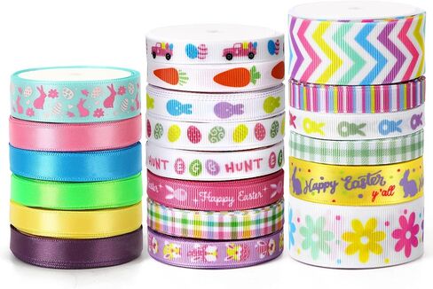 SANNIX 20 Pieces 3 Size Christmas Ribbons for Craft Holiday Printed Grosgrain Organza Satin Ribbons Metallic Glitter Fabric Ribbons Bulk Gift Wrapping Bow(20x2yd) in Kuwait