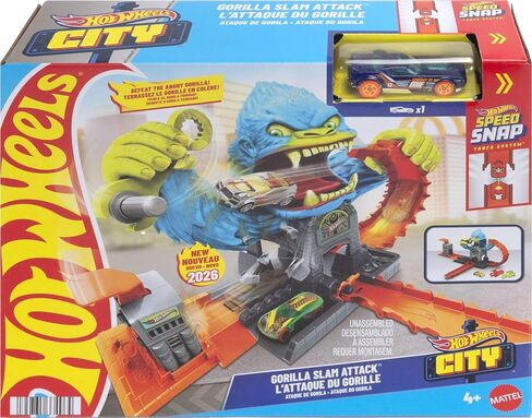 Hot Wheels Toy Car Track Set, City Gorilla Slam Attack Playset & 1:64 Scale Vehicle, Nemesis Challenge with Multiple Ways to Play, Speed Snap Track in Kuwait