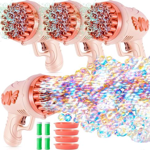 ShinyRelief 4 Pack Wedding Bubble Guns 32 Holes with Light, Bottles Solution, Romantic Bubble Maker for Outdoor Ceremony, Wedding Party Favors, Photo Props, Reception Entertainment (Pink) in Saudi Arabia
