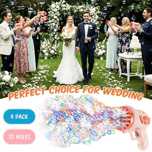 ShinyRelief 4 Pack Wedding Bubble Guns 32 Holes with Light, Bottles Solution, Romantic Bubble Maker for Outdoor Ceremony, Wedding Party Favors, Photo Props, Reception Entertainment (Pink) in Saudi Arabia