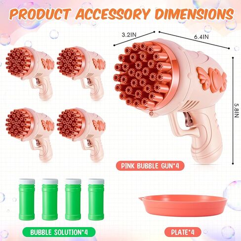ShinyRelief 4 Pack Wedding Bubble Guns 32 Holes with Light, Bottles Solution, Romantic Bubble Maker for Outdoor Ceremony, Wedding Party Favors, Photo Props, Reception Entertainment (Pink) in Saudi Arabia