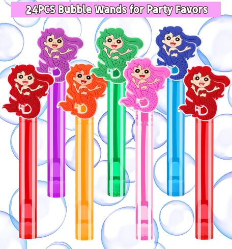 24PCS Mermaid Bubble Wand for Party Favors Decorations Supplies Classroom Prizes Valentines Easter Christmas Bags Basket Stuffers Gifts in Saudi Arabia