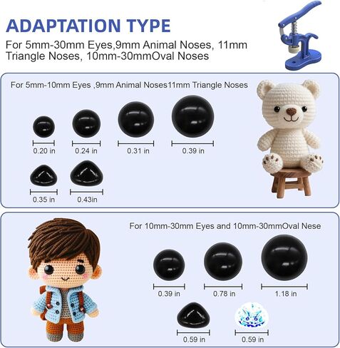 Nyuemystery Safety Eyes Tool Professional for Large Eyes & Nose Installation, Amigurumi Crochet Doll Animal Stuffed Plush Making Supplies with Effortless Grip (5-45mm) in Kuwait