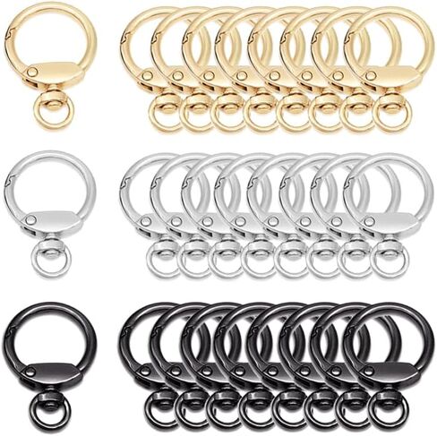 30Pcs Round Spring Snap Hooks with Swivel Ring, BetterJonny Inside Diameter 23mm Round Spring Keyrings Buckle Snap Clip Trigger for Keychain Bags Purse Craft DIY Accessories(3 Colors) in Saudi Arabia