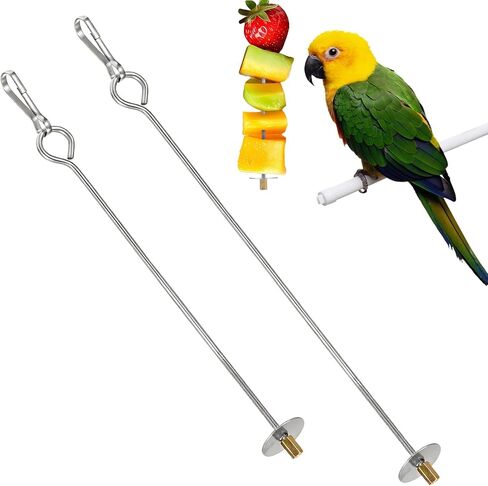 Jeffdad 2PCS Bird Cage Food Holder with Hook, Parrot Fruit Stick Feeder Stainless Steel Bird Feeder for Cage Vegetable Fruit Slow Feeder Bird Foraging Toys for Macaw Parakeet Parrot Budgie in Saudi Arabia