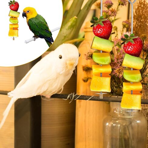 Jeffdad 2PCS Bird Cage Food Holder with Hook, Parrot Fruit Stick Feeder Stainless Steel Bird Feeder for Cage Vegetable Fruit Slow Feeder Bird Foraging Toys for Macaw Parakeet Parrot Budgie in Saudi Arabia