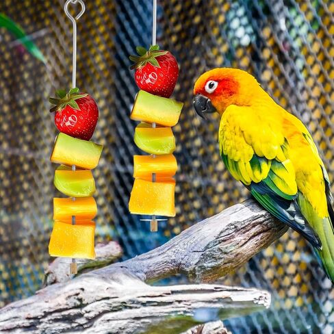 Jeffdad 2PCS Bird Cage Food Holder with Hook, Parrot Fruit Stick Feeder Stainless Steel Bird Feeder for Cage Vegetable Fruit Slow Feeder Bird Foraging Toys for Macaw Parakeet Parrot Budgie in Saudi Arabia