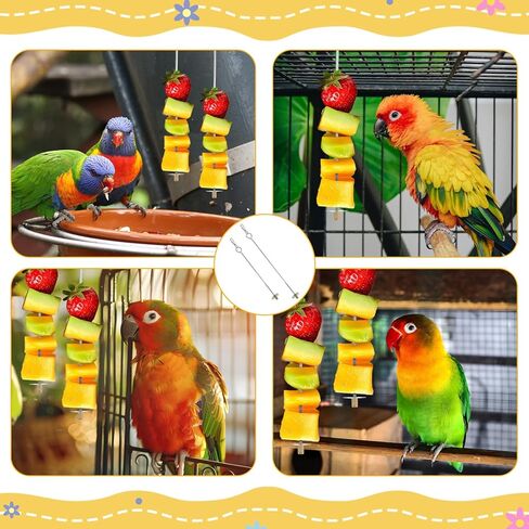 Jeffdad 2PCS Bird Cage Food Holder with Hook, Parrot Fruit Stick Feeder Stainless Steel Bird Feeder for Cage Vegetable Fruit Slow Feeder Bird Foraging Toys for Macaw Parakeet Parrot Budgie in Saudi Arabia