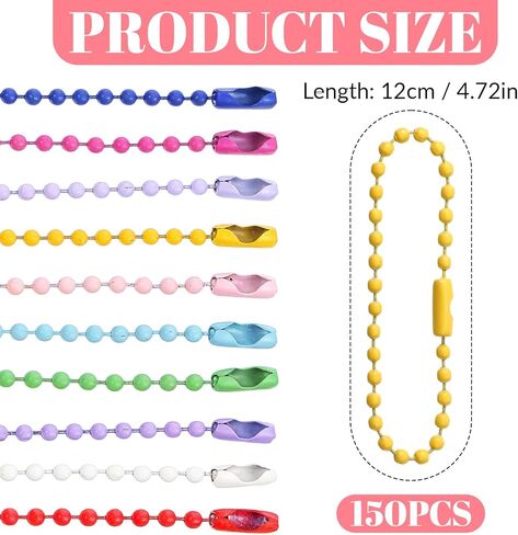 150 PCS Ball Bead Chain Keychain, 4.7 Inch Mixed Color Ball Keychain Dog Tag Chains, Small Metal Beaded Rings with Connector for Key Jewelry Making Hanging Decoration DIY Craft in Kuwait