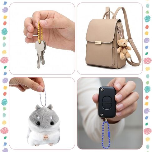 150 PCS Ball Bead Chain Keychain, 4.7 Inch Mixed Color Ball Keychain Dog Tag Chains, Small Metal Beaded Rings with Connector for Key Jewelry Making Hanging Decoration DIY Craft in Kuwait