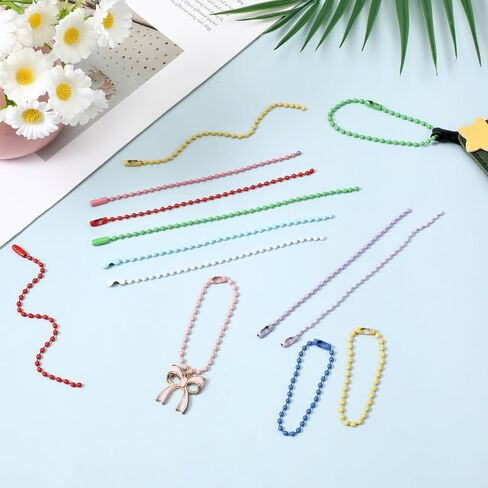 150 PCS Ball Bead Chain Keychain, 4.7 Inch Mixed Color Ball Keychain Dog Tag Chains, Small Metal Beaded Rings with Connector for Key Jewelry Making Hanging Decoration DIY Craft in Kuwait