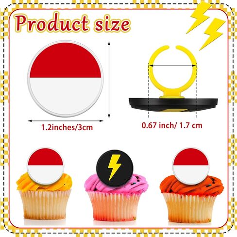 Honeydak 48 Pcs Cartoon Red and White Cupcake Ring Cartoon Birthday Decorations Yellow Cake Topper Ring Red and White Cupcake Topper Birthday Party Decorations for Girls Party in Saudi Arabia