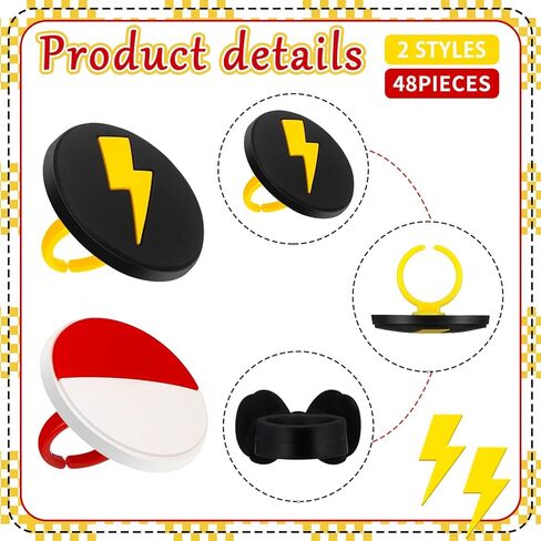 Honeydak 48 Pcs Cartoon Red and White Cupcake Ring Cartoon Birthday Decorations Yellow Cake Topper Ring Red and White Cupcake Topper Birthday Party Decorations for Girls Party in Saudi Arabia