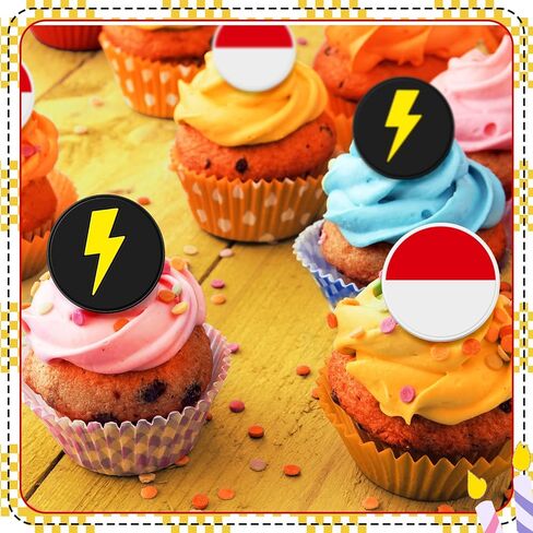 Honeydak 48 Pcs Cartoon Red and White Cupcake Ring Cartoon Birthday Decorations Yellow Cake Topper Ring Red and White Cupcake Topper Birthday Party Decorations for Girls Party in Saudi Arabia