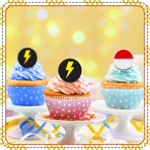 Honeydak 48 Pcs Cartoon Red and White Cupcake Ring Cartoon Birthday Decorations Yellow Cake Topper Ring Red and White Cupcake Topper Birthday Party Decorations for Girls Party in Saudi Arabia
