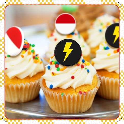 Honeydak 48 Pcs Cartoon Red and White Cupcake Ring Cartoon Birthday Decorations Yellow Cake Topper Ring Red and White Cupcake Topper Birthday Party Decorations for Girls Party in Saudi Arabia