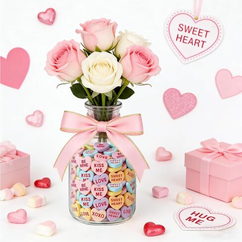 125 Pcs Valentine's Day Conversation Hearts Vase Filler Valentines Heart Ornament for Floating Candles Love Heart Centerpiece for Valentine Wedding Home Table Party Decor in Saudi Arabia