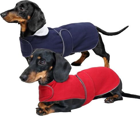 Geyecete 2 حزمة معطف Dachshund دافئ حراري مبطن ملابس Dachshund، معطف شتوي للكلاب مع بطانة صوف دافئة، ملابس للكلاب في الهواء الطلق - L-أحمر / أزرق in Saudi Arabia