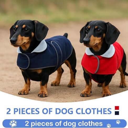 Geyecete 2 حزمة معطف Dachshund دافئ حراري مبطن ملابس Dachshund، معطف شتوي للكلاب مع بطانة صوف دافئة، ملابس للكلاب في الهواء الطلق - L-أحمر / أزرق in Saudi Arabia