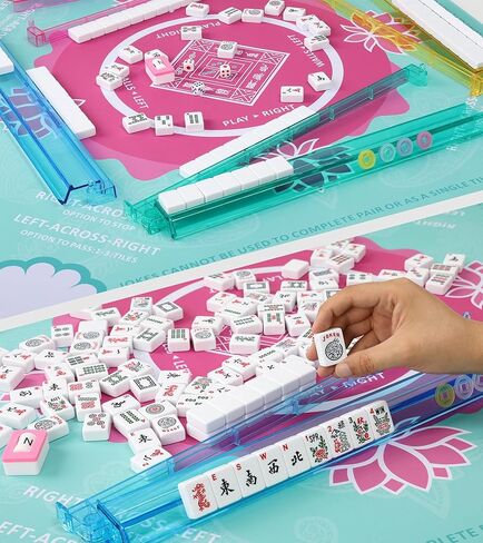 American Mahjong Tile Set,166 Premium White Tiles Mahjong Set, 4 All-in-One Rack/Pushers, Mahjong Tile Set with Flower Carrying Bag in Saudi Arabia