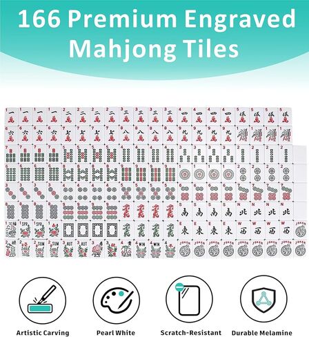 American Mahjong Tile Set,166 Premium White Tiles Mahjong Set, 4 All-in-One Rack/Pushers, Mahjong Tile Set with Flower Carrying Bag in Saudi Arabia
