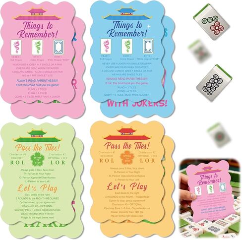 بطاقات Mahjong Shuffler للبلاط - 4 قطع خلط وخلط خلط بلاط Mahjong مع قواعد وأقوال مضحكة Mah Jong Mixer Accessories هدايا للاعبين عشاق الألعاب لوازم 5 × 7 بوصات in Kuwait