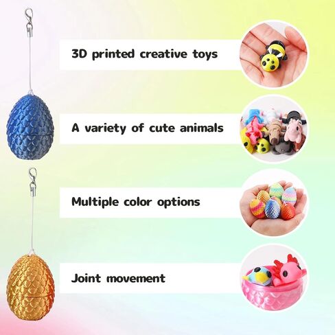 12 Pcs Mini 3D Printed Animal with 12 Pcs Easter Eggs, Articulated Flexible Cute Fidget Toys for Desk Decor, Party Favors, Christmas Easter Birthday Gift in Saudi Arabia