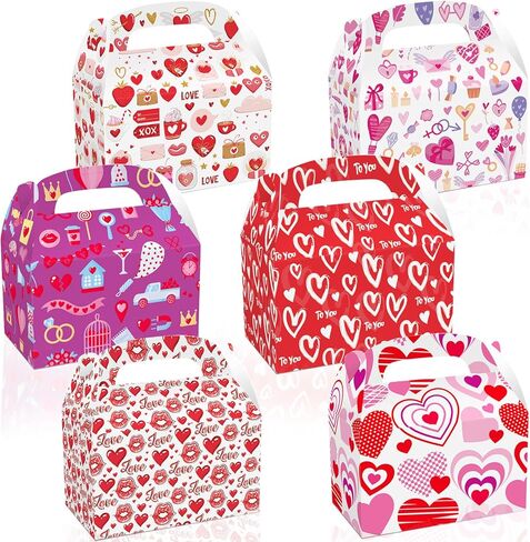 Jremreo 12-Pack Valentine's Day Portable Gift Boxes with Heart Designs, 6.3x3.8x3.8 Inches, for Cupcakes, Cookies, Perfect for Romantic Love Party Favors, Wedding Bridal Shower Decorations in Saudi Arabia