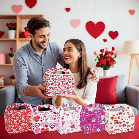 Jremreo 12-Pack Valentine's Day Portable Gift Boxes with Heart Designs, 6.3x3.8x3.8 Inches, for Cupcakes, Cookies, Perfect for Romantic Love Party Favors, Wedding Bridal Shower Decorations in Saudi Arabia