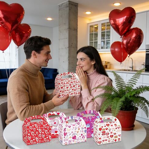 Jremreo 12-Pack Valentine's Day Portable Gift Boxes with Heart Designs, 6.3x3.8x3.8 Inches, for Cupcakes, Cookies, Perfect for Romantic Love Party Favors, Wedding Bridal Shower Decorations in Saudi Arabia