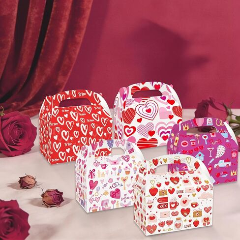Jremreo 12-Pack Valentine's Day Portable Gift Boxes with Heart Designs, 6.3x3.8x3.8 Inches, for Cupcakes, Cookies, Perfect for Romantic Love Party Favors, Wedding Bridal Shower Decorations in Saudi Arabia