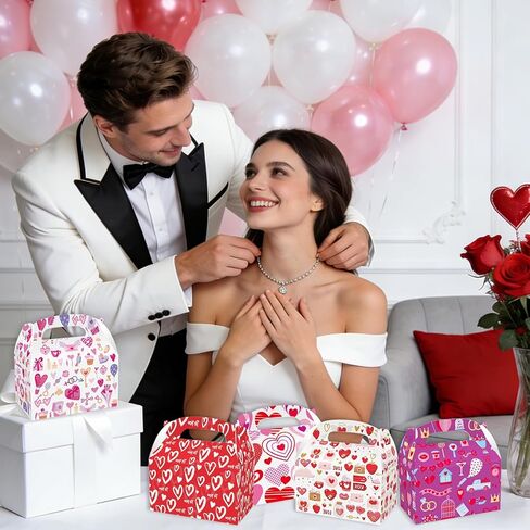 Jremreo 12-Pack Valentine's Day Portable Gift Boxes with Heart Designs, 6.3x3.8x3.8 Inches, for Cupcakes, Cookies, Perfect for Romantic Love Party Favors, Wedding Bridal Shower Decorations in Saudi Arabia