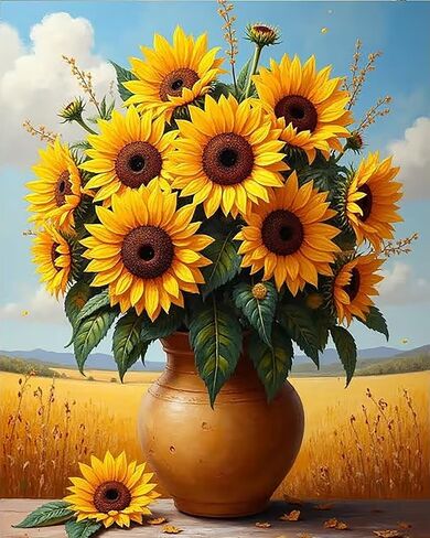 VCLKDIY Sunflower Farm Pot Paint by Numbers Kits for Adults, DIY Canvas Paint by Numbers Kits for Adults Beginners, Acrylic Painting for Beginners Art by Numbers Home Wall Decor 16x20 Inch in Saudi Arabia