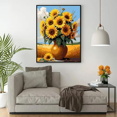 VCLKDIY Sunflower Farm Pot Paint by Numbers Kits for Adults, DIY Canvas Paint by Numbers Kits for Adults Beginners, Acrylic Painting for Beginners Art by Numbers Home Wall Decor 16x20 Inch in Saudi Arabia