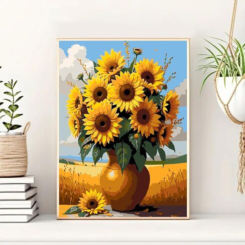 VCLKDIY Sunflower Farm Pot Paint by Numbers Kits for Adults, DIY Canvas Paint by Numbers Kits for Adults Beginners, Acrylic Painting for Beginners Art by Numbers Home Wall Decor 16x20 Inch in Saudi Arabia