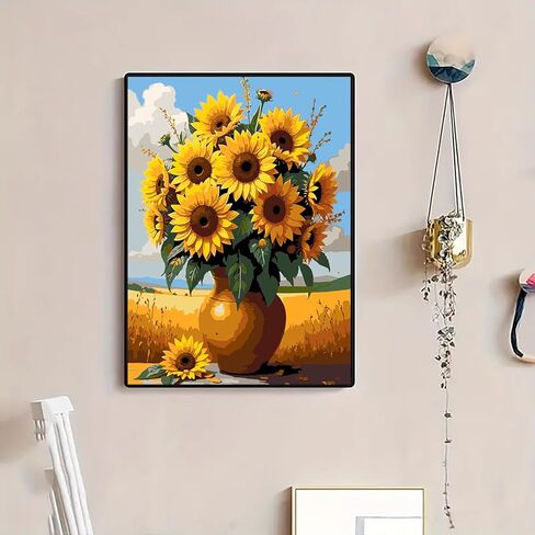 VCLKDIY Sunflower Farm Pot Paint by Numbers Kits for Adults, DIY Canvas Paint by Numbers Kits for Adults Beginners, Acrylic Painting for Beginners Art by Numbers Home Wall Decor 16x20 Inch in Saudi Arabia