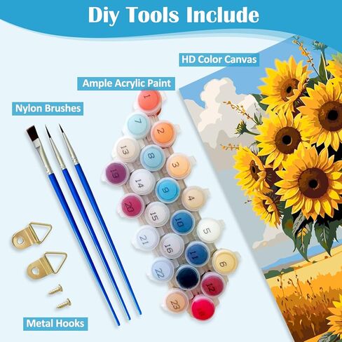 VCLKDIY Sunflower Farm Pot Paint by Numbers Kits for Adults, DIY Canvas Paint by Numbers Kits for Adults Beginners, Acrylic Painting for Beginners Art by Numbers Home Wall Decor 16x20 Inch in Saudi Arabia