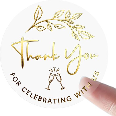 100 قطعة من ملصقات الزفاف الشفافة من رقائق الذهب - ملصقات دائرية "شكرًا لك على الاحتفال معنا" - علامات ختم الزفاف الشفافة من رقائق الفويل للدعوات وهدايا الحفلات والديكور، 1.5 بوصة (ذهبي) in Kuwait