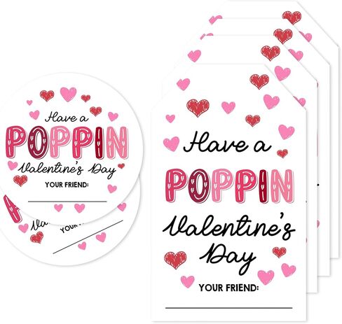 Pink Heart Valentines Day Labels Stickers - Have A Poppin Valentine's Day - Valentine's Day Snacks Gift Tags Envelopes Greeting Cards Decoration - Teens Valentines Party Favors Supplies - A03 in Saudi Arabia