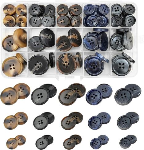 Assorted Buttons for Sewing Crafts,135Pcs 4-Hole Round Blazer Buttons, 5 Color (Brown Black Blue) 3 Size (15mm, 20mm, 25mm) Resin Button for Suit,Shirt,Coats,Clothes Sewing,DIY Craft in Saudi Arabia