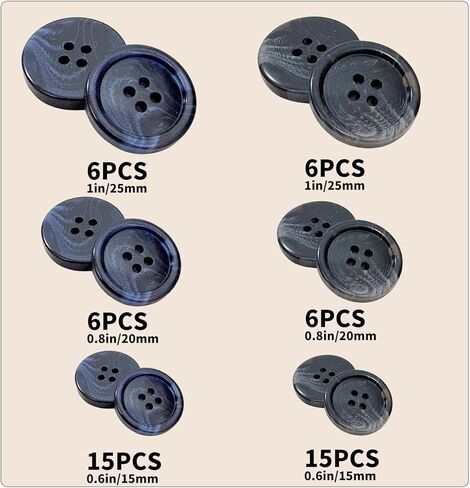 Assorted Buttons for Sewing Crafts,135Pcs 4-Hole Round Blazer Buttons, 5 Color (Brown Black Blue) 3 Size (15mm, 20mm, 25mm) Resin Button for Suit,Shirt,Coats,Clothes Sewing,DIY Craft in Saudi Arabia