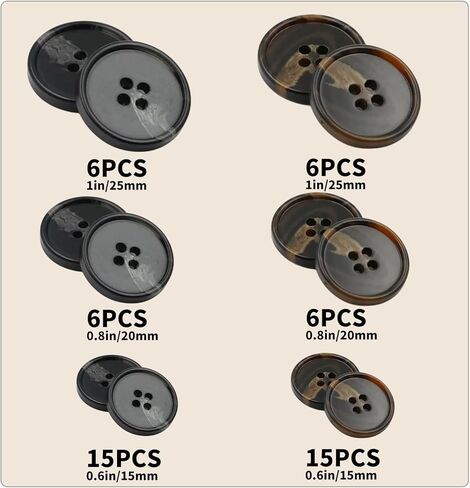 Assorted Buttons for Sewing Crafts,135Pcs 4-Hole Round Blazer Buttons, 5 Color (Brown Black Blue) 3 Size (15mm, 20mm, 25mm) Resin Button for Suit,Shirt,Coats,Clothes Sewing,DIY Craft in Saudi Arabia