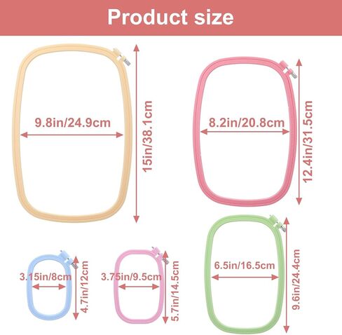 5 Pack Size Rectangle Square Embroidery Hoops Plastic Cross Stitch Hoop Reusable Frames Rings for DIY Sewing Project (5 Colors) in Saudi Arabia