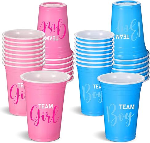 Norme 48 Pcs Gender Reveal Plastic Cups Gender Reveal Party Supplies Team Boy Team Girl Disposable Blue Pink Cups for Beverage Drink Tableware (16 oz) in Saudi Arabia