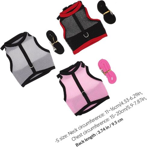 ibasenice 3pcs Rabbit Vest Harness Leash Set Soft Breathable Mesh Chest Strap for Small Pets Including Hamsters Guinea Pigs Ferrets – Pink S Black S Gray for Outdoor Walking in Saudi Arabia