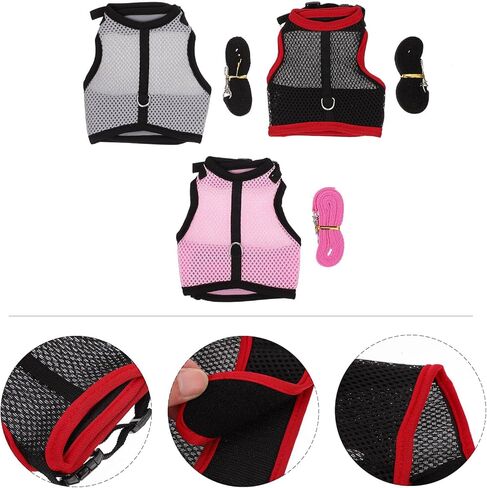 ibasenice 3pcs Rabbit Vest Harness Leash Set Soft Breathable Mesh Chest Strap for Small Pets Including Hamsters Guinea Pigs Ferrets – Pink S Black S Gray for Outdoor Walking in Saudi Arabia