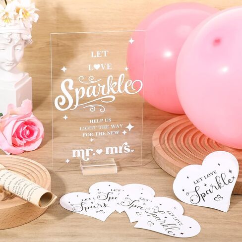 100 Pcs Wedding Tags Let Love Wedding Send Off Tags Heart Shape Cards and Acrylic Send Off Sign Clear Table Signs with Base for Weddings Anniversary Parties Engagement, No Sparkler in Saudi Arabia