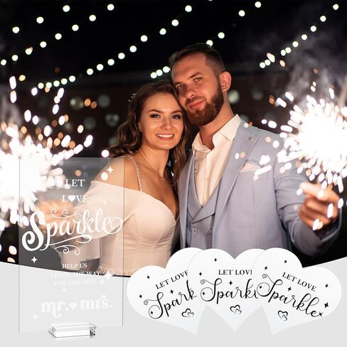 100 Pcs Wedding Tags Let Love Wedding Send Off Tags Heart Shape Cards and Acrylic Send Off Sign Clear Table Signs with Base for Weddings Anniversary Parties Engagement, No Sparkler in Saudi Arabia